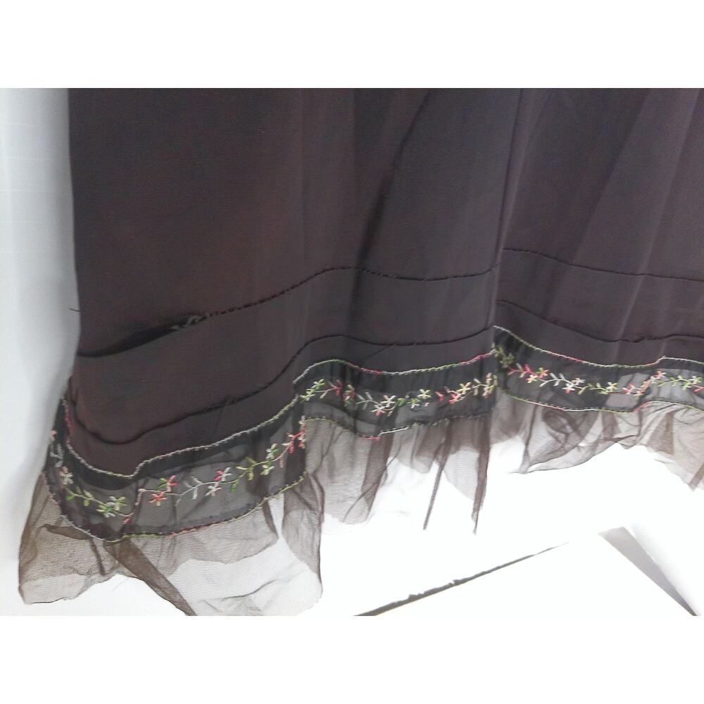 Vtg Trillium Brown Embroidered Slip Skirt Whimsigoth Fairy Coquette Ruffle Hem S - Picture 5 of 6